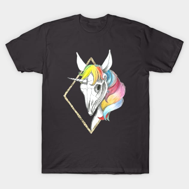 Rainbow Unicorn Skull T-Shirt by Créa'RiBo